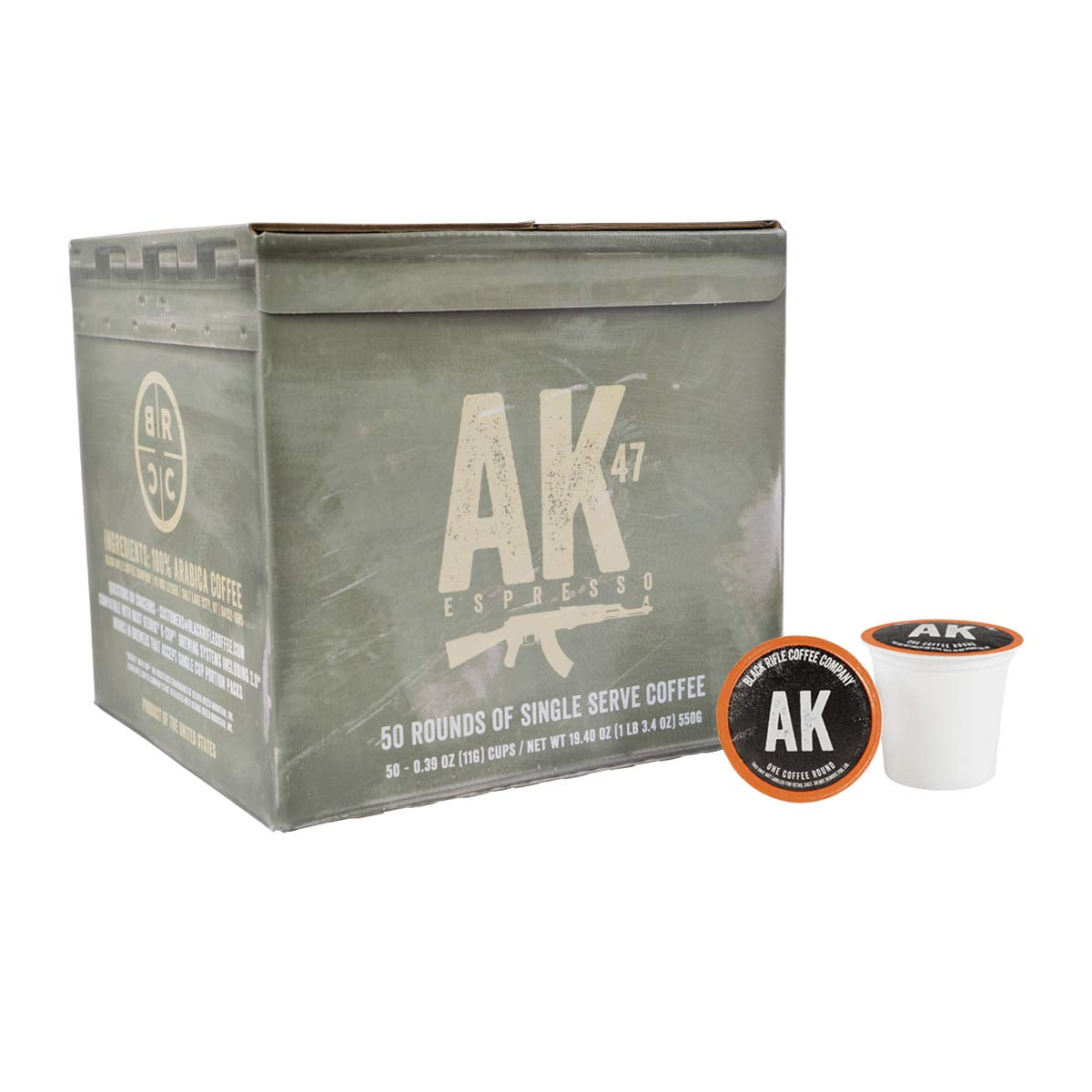 AK Espresso coffee pods, medium roast coffee pods, single serve coffee, high-quality Arabica beans, Black Rifle Coffee Company, Colombian coffee, Brazilian coffee, nutty aroma coffee, citrus dark chocolate coffee, veteran founded coffee