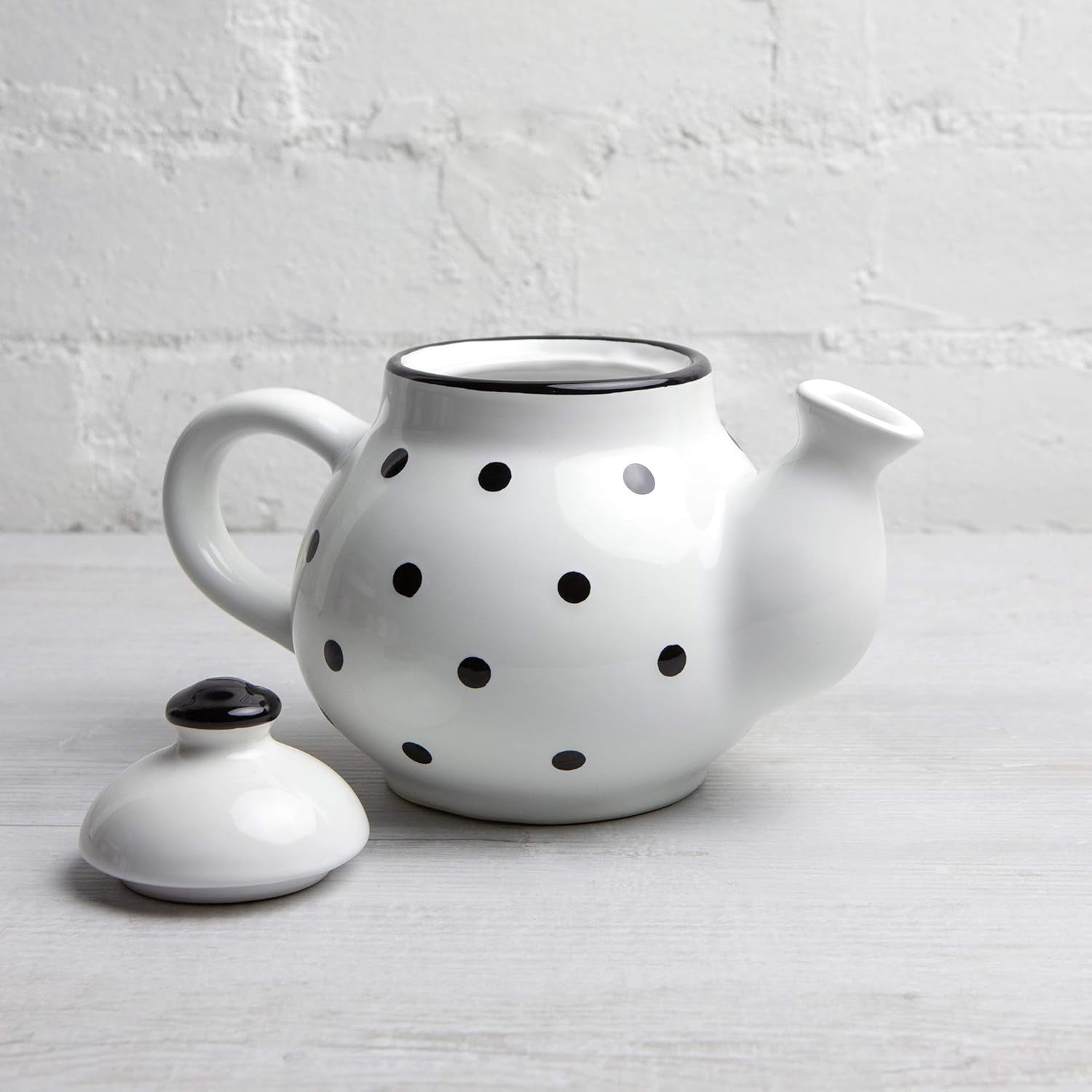 Ceramic 26 Oz Teapot, White & Black Polka Dot Teapot, Handcrafted Teapot, Blooming and Loose Tea Teapot, Microwave Safe Teapot