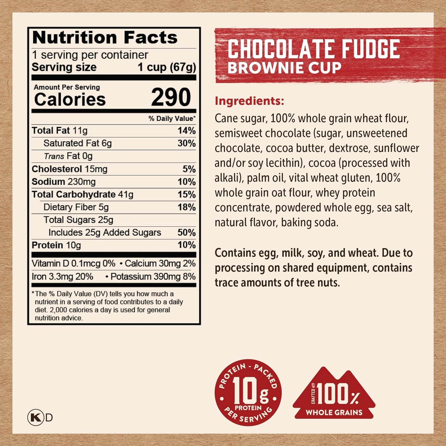 Kodiak Cakes Chocolate Fudge Brownie in a Cup, High Protein Brownie, Ready in One Minute, Non-GMO Ingredients, Whole Grain Brownie, Pack of 12