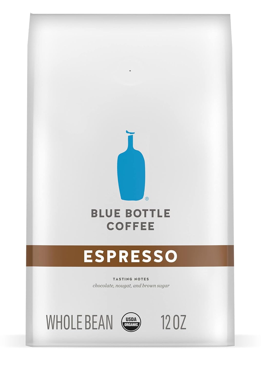 Blue Bottle whole bean organic espresso coffee, dark roast coffee beans, 12 oz coffee bag, rich espresso blend, organic whole bean coffee, specialty espresso coffee, chocolatey espresso flavor, Blue Bottle Coffee dark roast