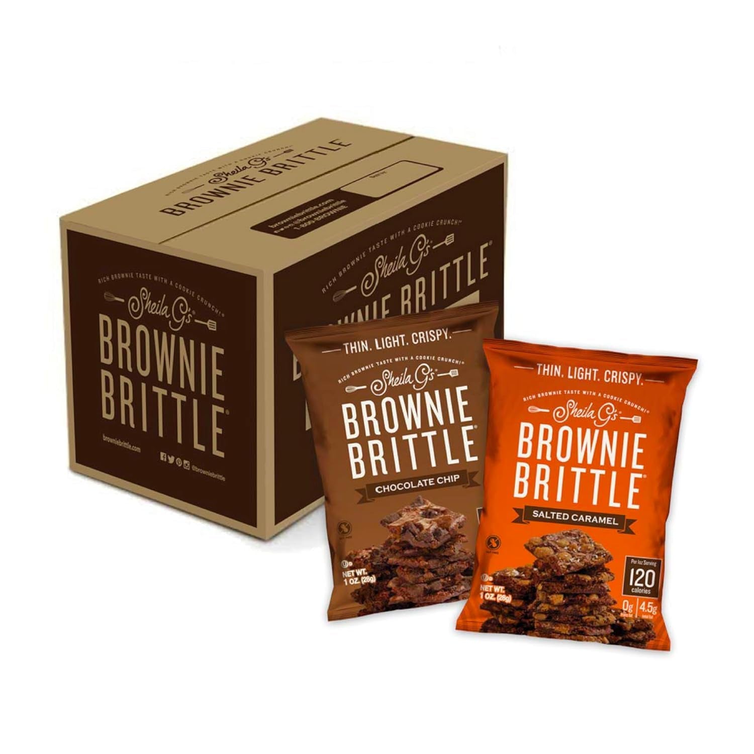 Brownie Brittle variety pack, chocolate chip and salted caramel snack, Sheila G's Brownie Brittle, 1 oz snack packs, gourmet brownie bites