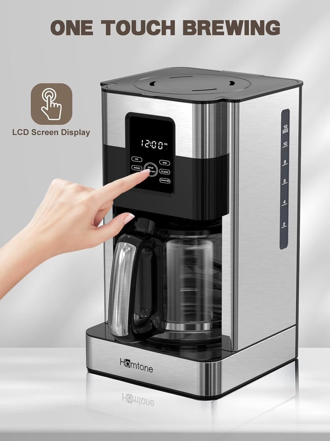 Programmable coffee maker, 12 cup coffee machine, stainless steel coffee maker, LCD touch screen coffee maker, anti-drip coffee machine