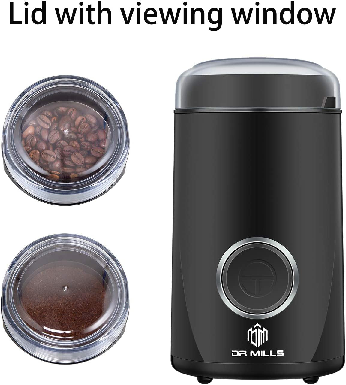 Electric coffee grinder, coffee bean grinder, spice grinder, stainless steel blade grinder, compact coffee grinder, black coffee grinder, versatile food grinder, home and office coffee grinder