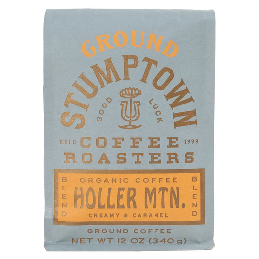 Stumptown Holler Mountain Organic Medium Roast Ground Coffee, 12 Oz Bag with flavor notes of citrus zest, caramel, and hazelnut.