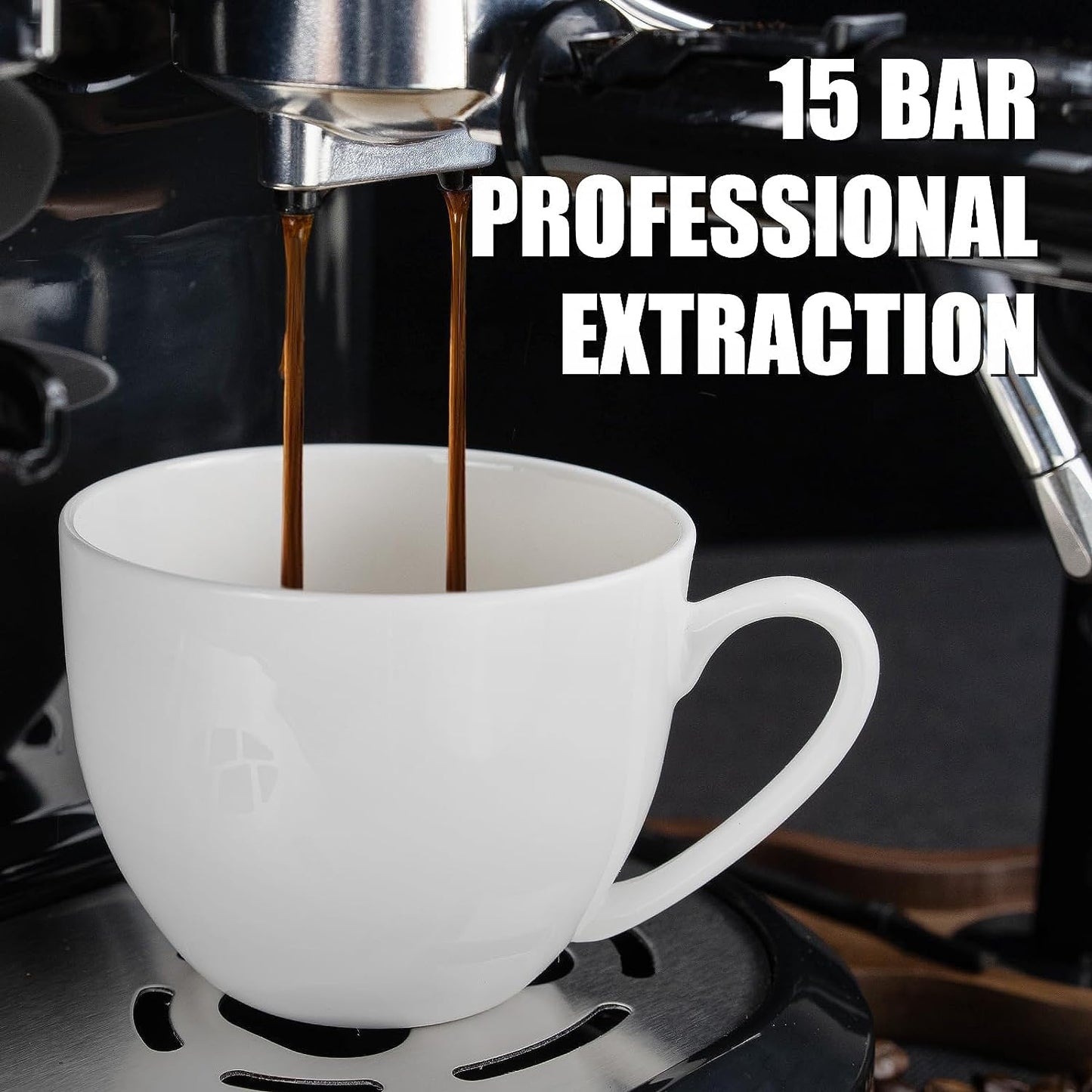 Espresso Machine, 15 Bar Coffee Maker, Built-In Grinder, Milk Frother, ABS Plastic Espresso Maker