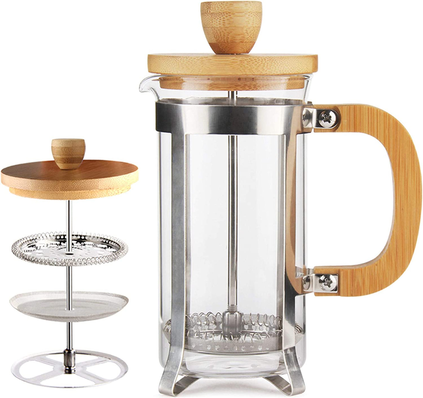 12oz French Press Coffee Maker, Single Cup Espresso Press, Bamboo Handle Coffee Press, Heat Resistant Glass French Press, Small Coffee Maker, Borosilicate Carafe French Press, Durable French Press Coffee Maker