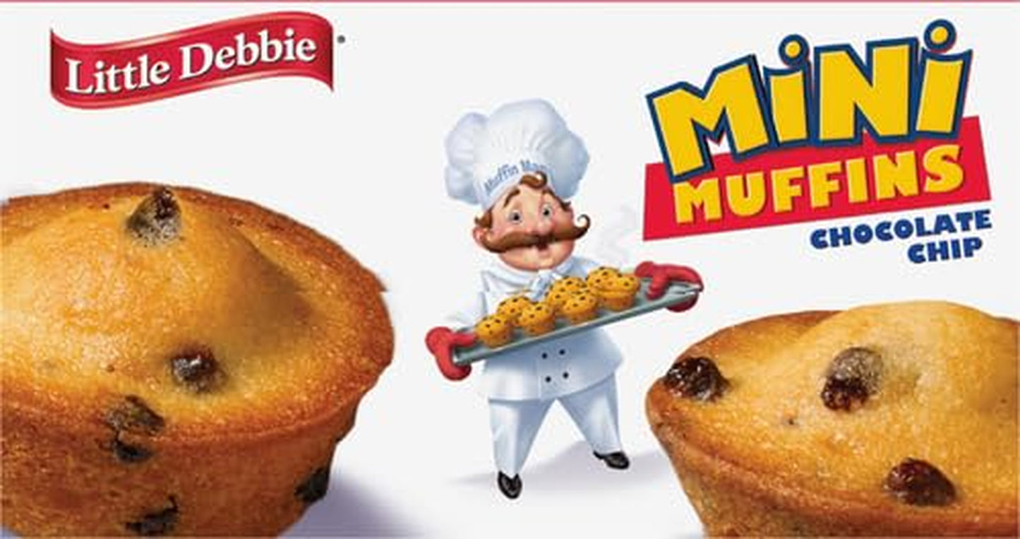 Chocolate Chip Mini Muffins, Little Debbie muffins, mini chocolate chip muffins, snack muffins, grab-and-go muffins, 8.44 oz muffin box