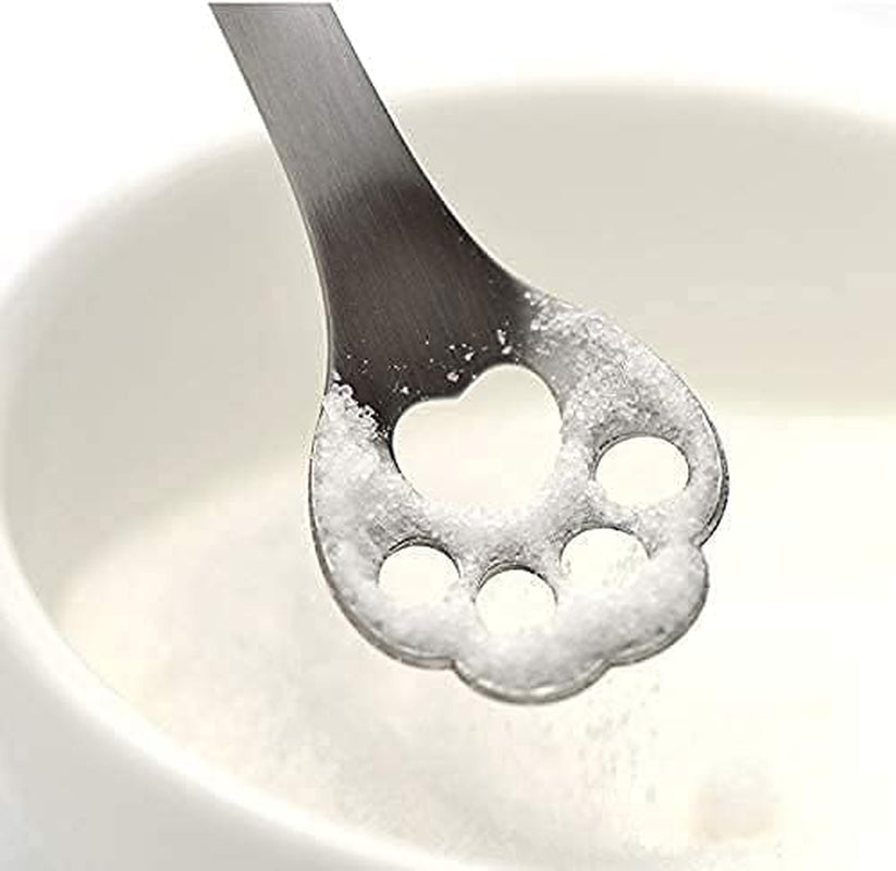 cat paw teaspoons, stainless steel teaspoons, coffee stirring spoons, dessert spoons, ice cream spoons, 5.9 inch spoons, cute cat design, dishwasher safe spoons, kitty cat themed gifts, durable kitchen utensils