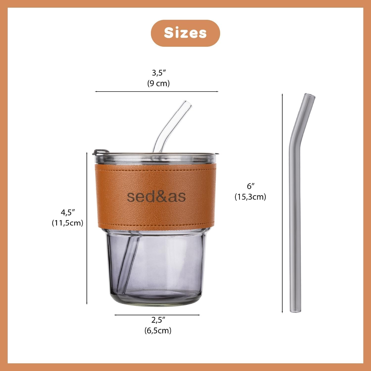 clear reusable iced coffee cup, glass travel mug with lid and straw, 15 oz leak-proof tumbler, insulated hot coffee mug, leather sleeve travel cup, BPA-free glass tumbler