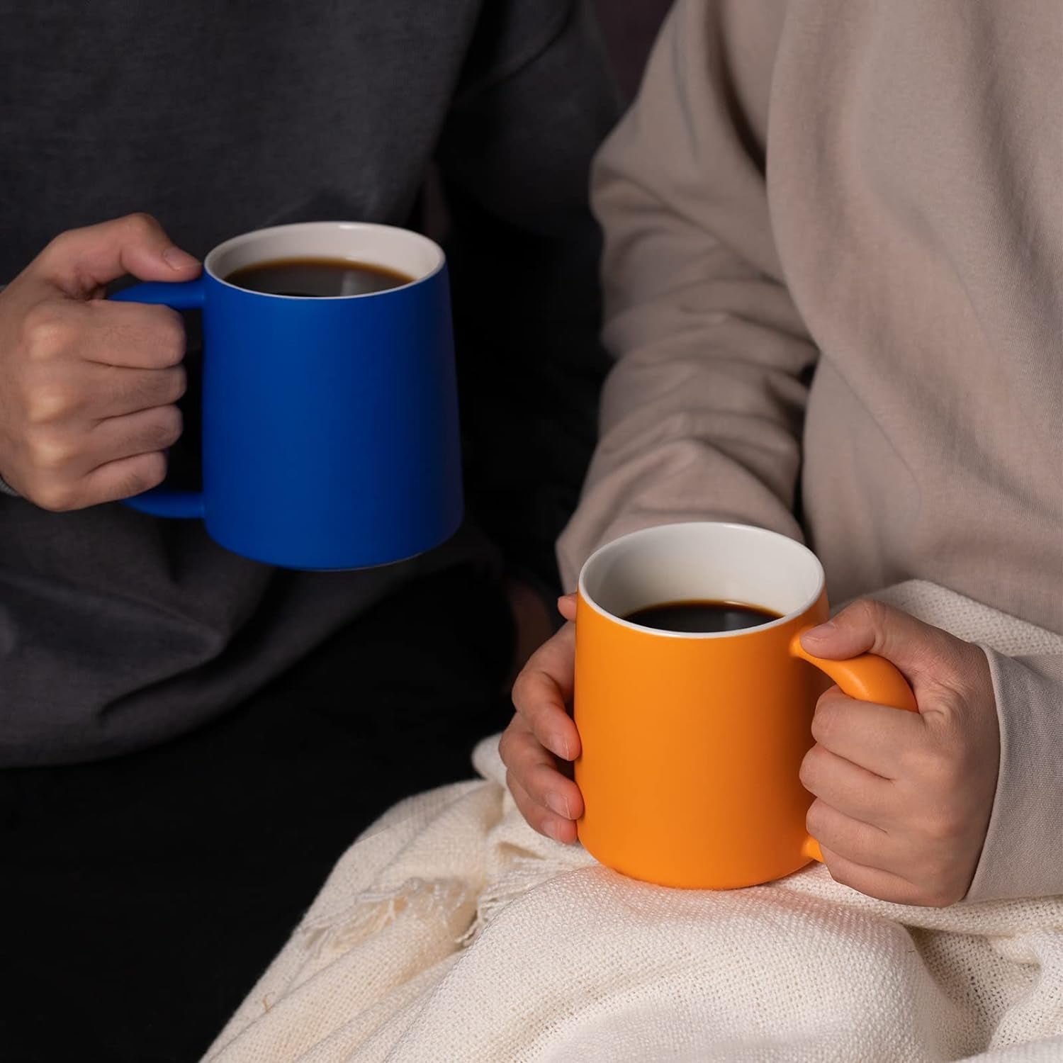 Cute ceramic coffee mug, funny coffee mug with spoon, novelty coffee mug, creative thicker handle mug, dishwasher safe coffee cup, microwave safe mug, blue and orange coffee cup, latte tea milk mug