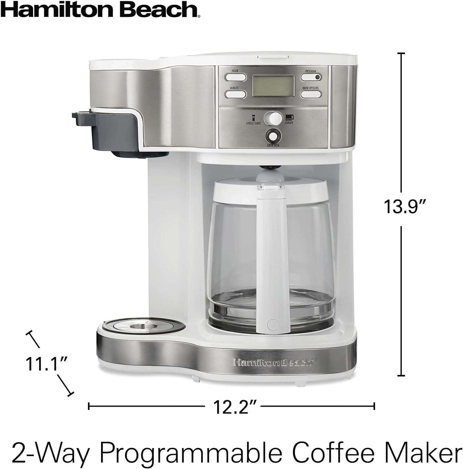 2-Way Coffee Maker, 12 Cup Programmable Coffee Maker, Single Serve Coffee Machine, Hamilton Beach Drip Coffee Maker, White Coffee Maker