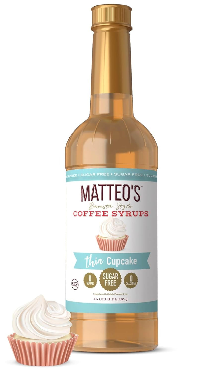 Sugar-free coffee syrup, Thin cupcake flavour syrup, Keto-friendly coffee syrup, 33.8 oz syrup bottle, Barista-style coffee syrup