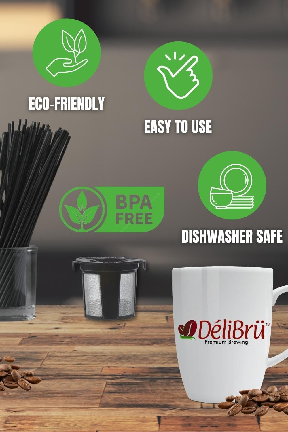 Reusable K Cups for Keurig Supreme, refillable K Cups, Keurig coffee filter pods, multistream reusable K Cups, eco-friendly coffee pods, BPA-free K Cups, dishwasher safe K Cups, Delibru reusable coffee pods, Keurig Supreme accessories, coffee pods for Keurig Supreme Plus