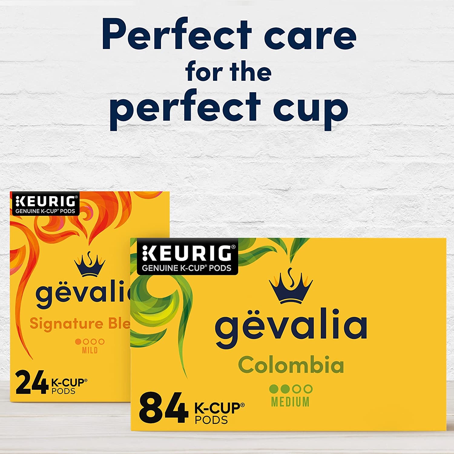 Box of 84 Gevalia Colombia K-Cup coffee pods, keto and low carb friendly, compatible with Keurig brewers, featuring 100% Arabica beans.