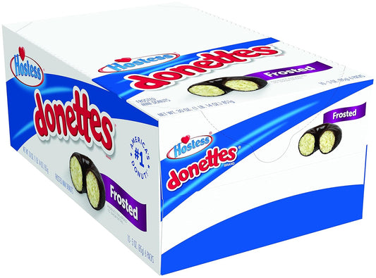 Donettes Mini Donuts, frosted mini donuts, Hostess Donettes, snack donuts, 3 ounce mini donuts pack, chocolate frosted donuts