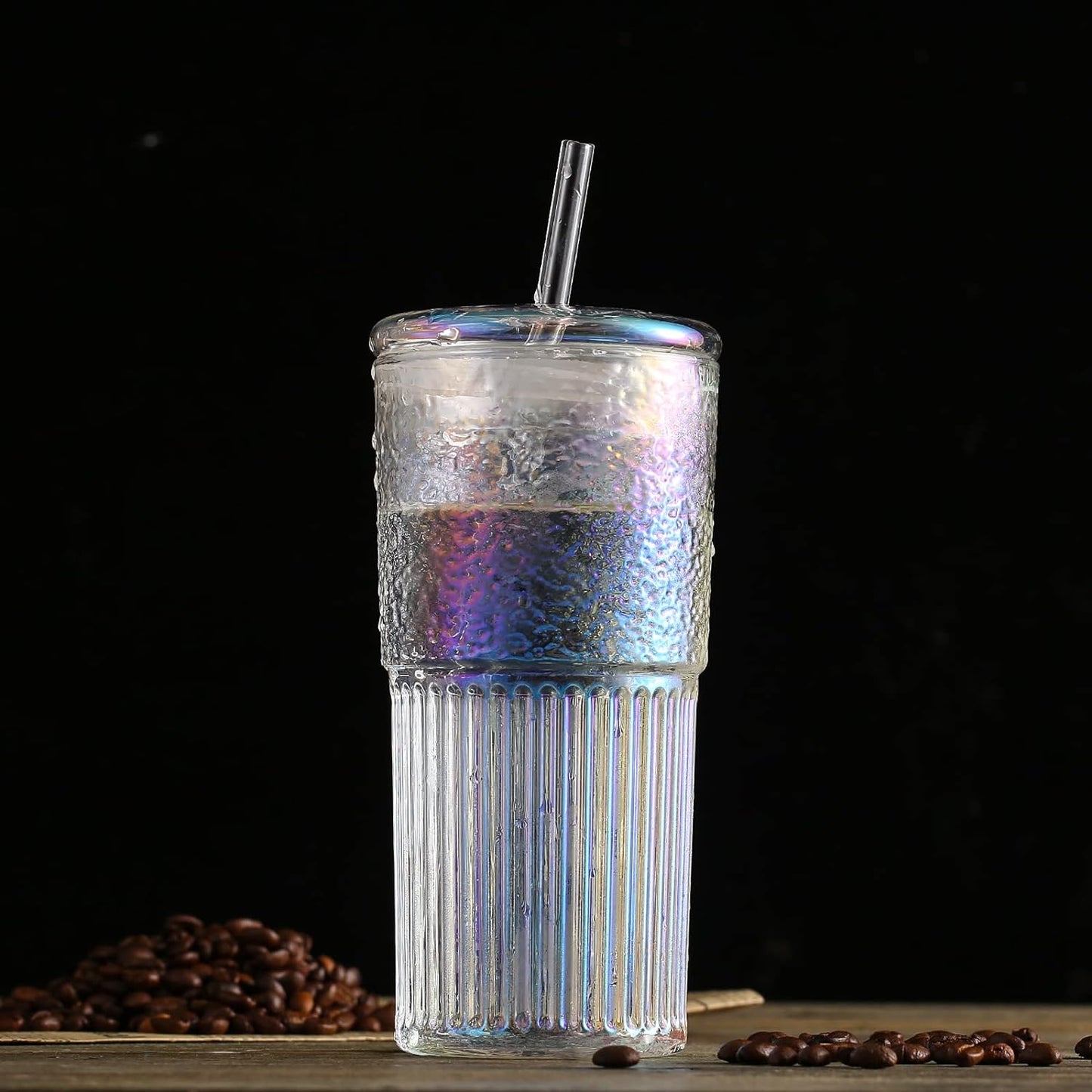 Colorful Borosilicate Glass Tumbler with Lid and Straw, 20 Oz Rainbow Glass Cup for Iced Coffee, Smoothies, and More.