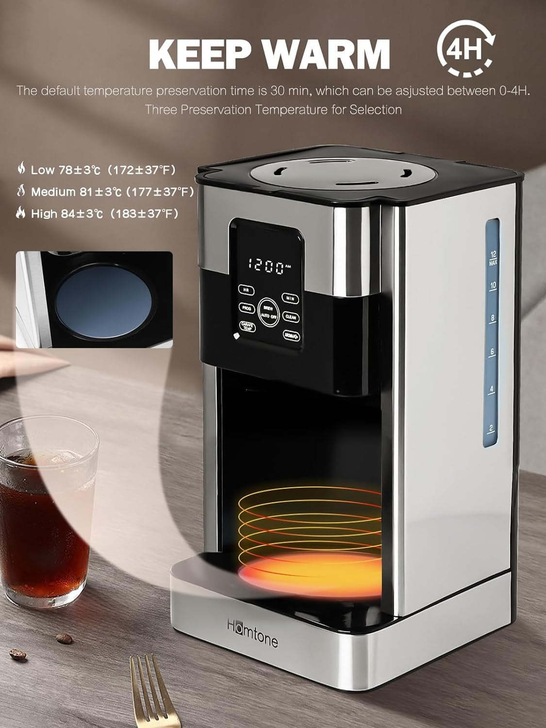 Programmable coffee maker, 12 cup coffee machine, stainless steel coffee maker, LCD touch screen coffee maker, anti-drip coffee machine