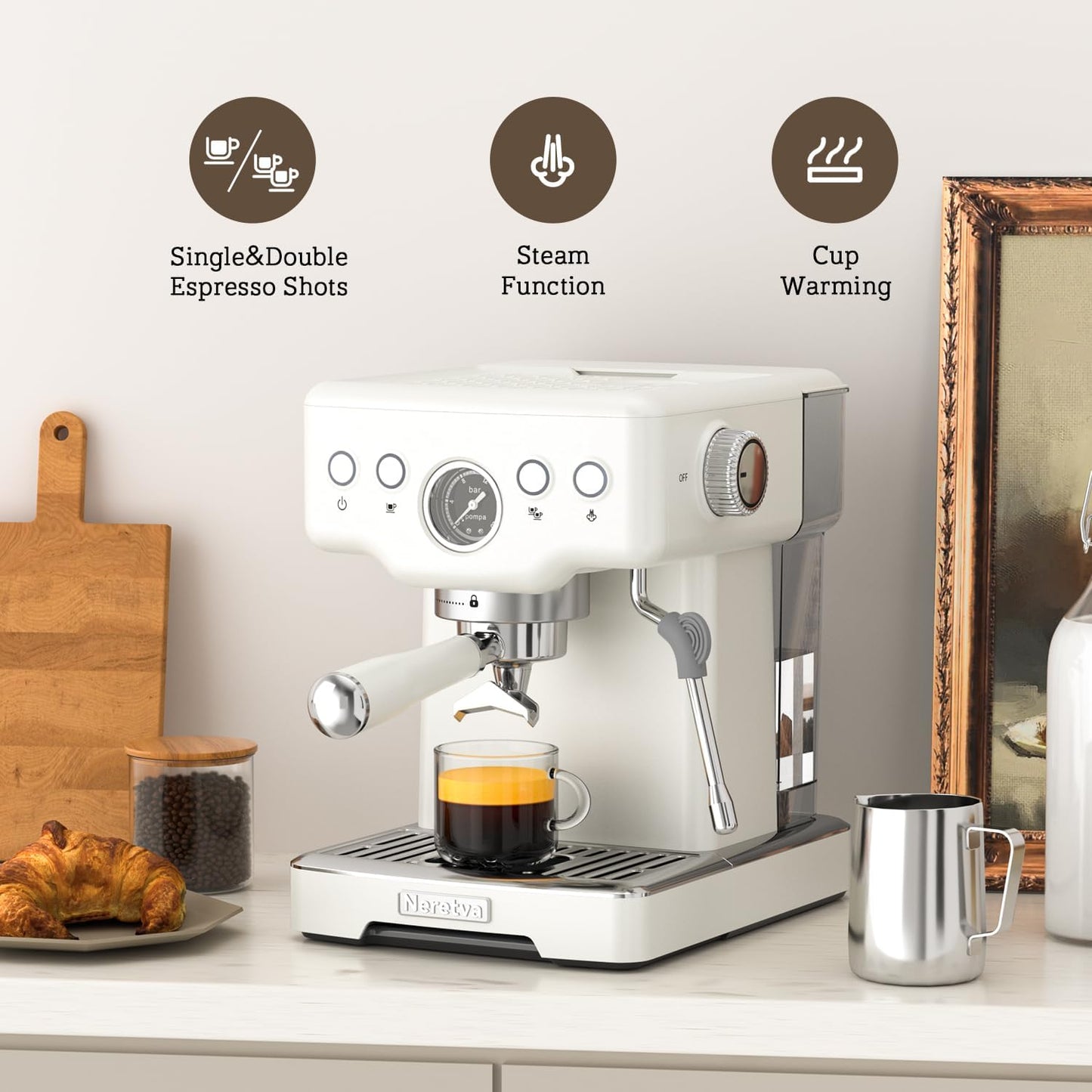 Espresso Machine, 15 Bar Coffee Machine, Milk Frother Steam Wand, Professional Coffee Maker, Home Barista Espresso Machine