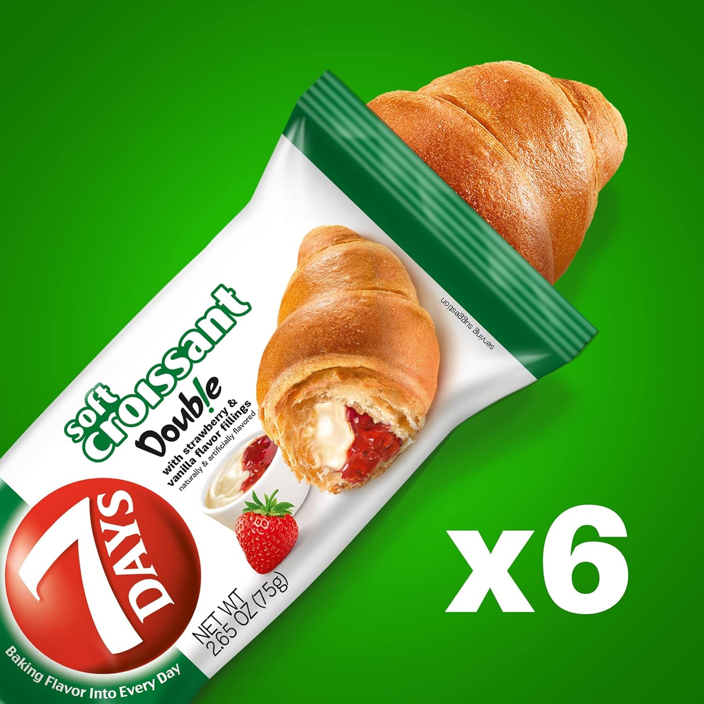  7Days strawberry vanilla croissant, individually wrapped pastry, non-GMO breakfast snack, 2.65 oz pack of 6