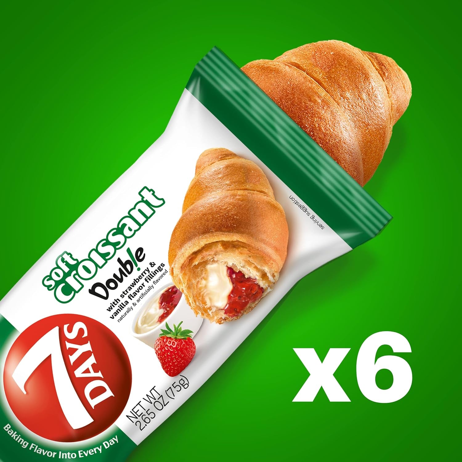  7Days strawberry vanilla croissant, individually wrapped pastry, non-GMO breakfast snack, 2.65 oz pack of 6