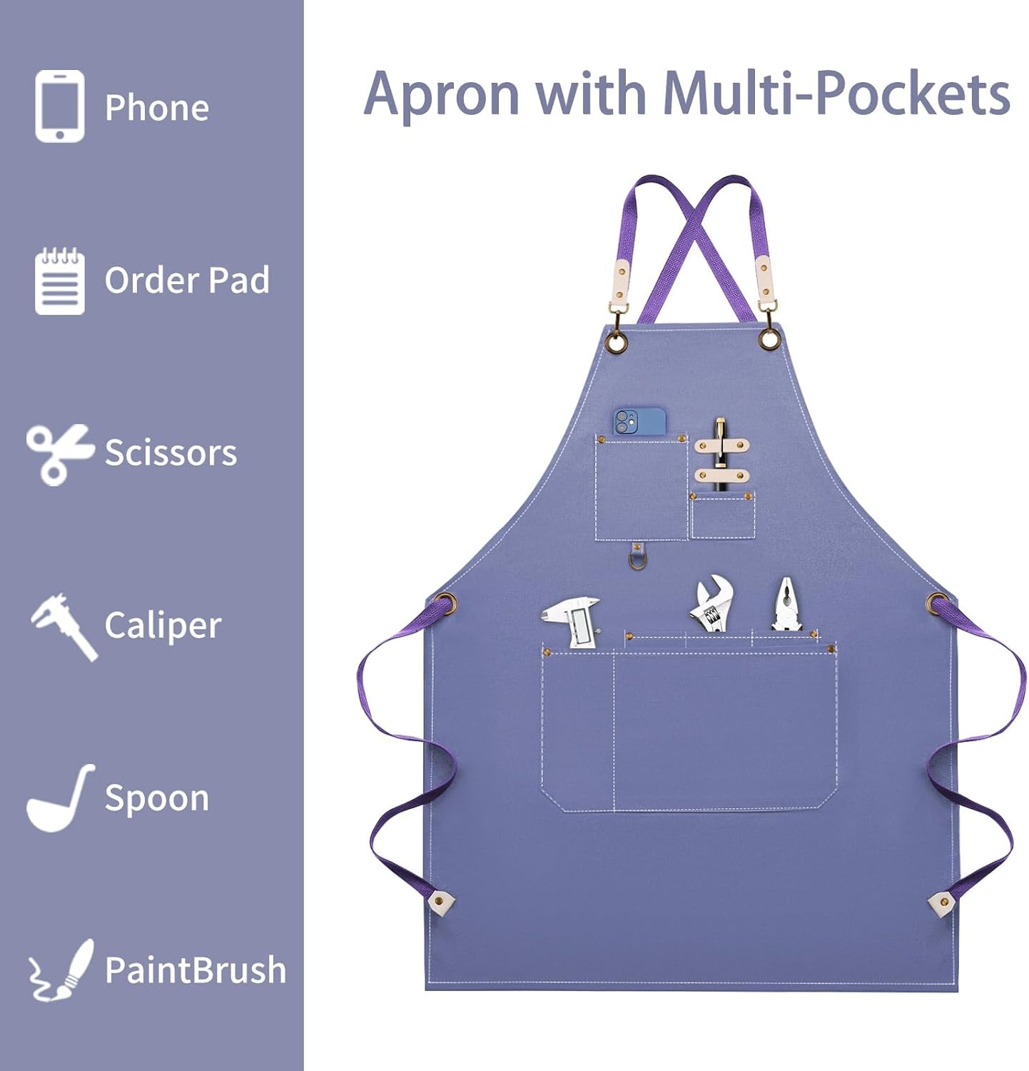 Adjustable Chef Apron, Colorful Cooking Apron, Large Pockets Apron, Purple Apron