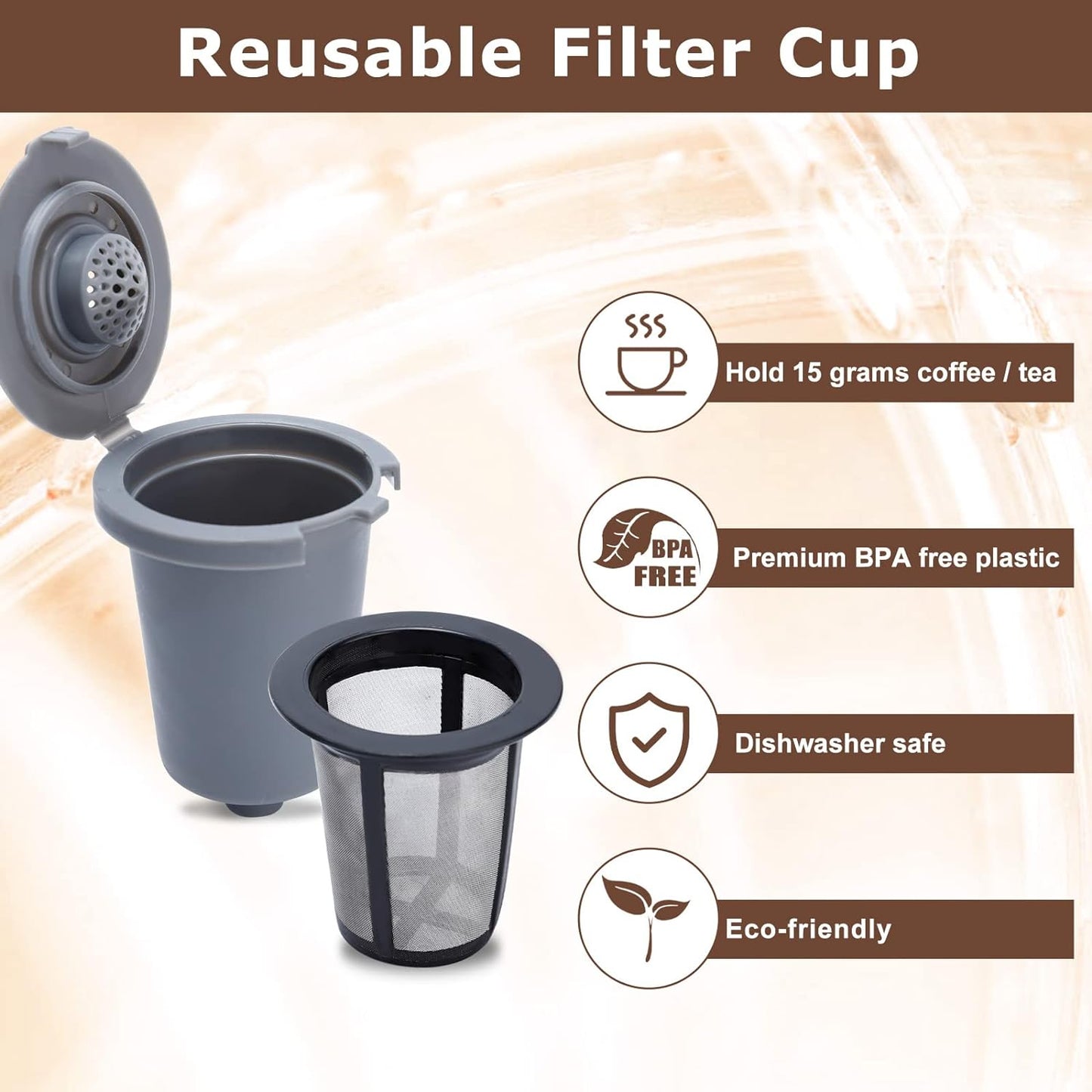 Reusable filter cup for Cuisinart coffee maker, compatible with Cuisinart single serve coffee maker, BPA-free reusable coffee filter, stainless steel mesh coffee filter, dishwasher safe coffee filter, eco-friendly coffee filter, cost-effective coffee filter, premium brewing experience, Cuisinart coffee maker accessory