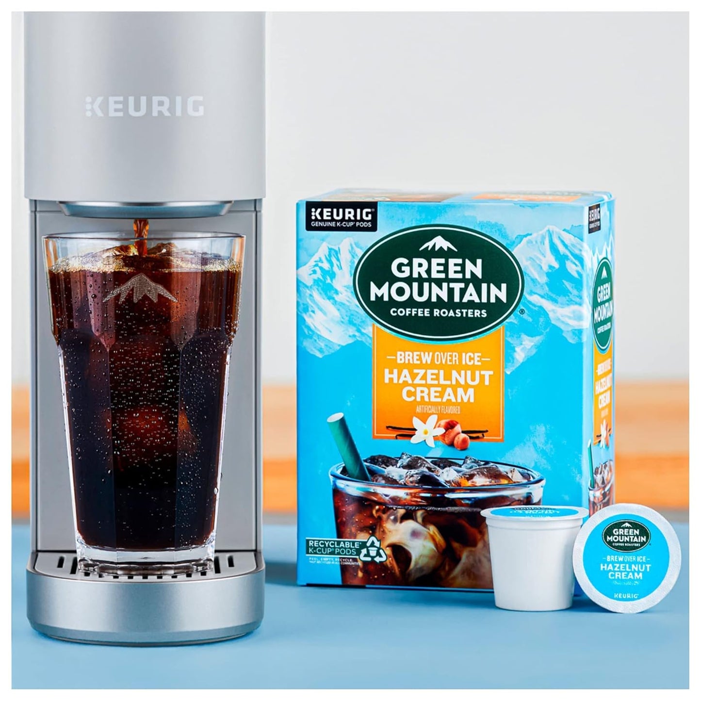 Green Mountain Brew Over Ice Hazelnut Cream Iced Coffee K-Cups, 24 count, medium roast, Keurig compatible.