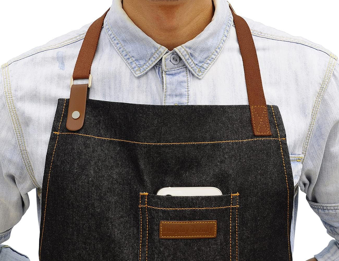 Denim Kitchen Apron with Pockets and Adjustable Neck Straps for Men and Women