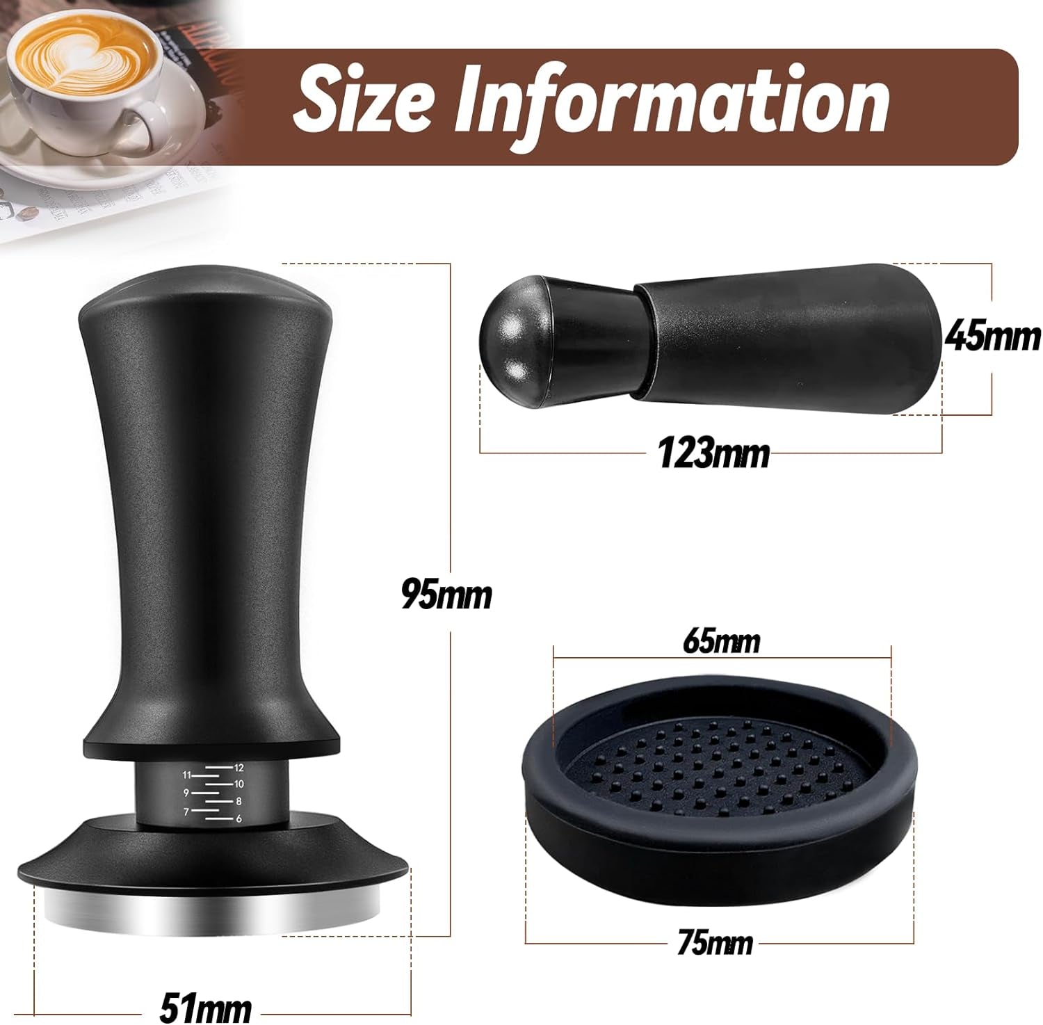 Espresso Tamper, Coffee Tamper with WDT Tool, Stainless Steel Coffee Tamper, 51mm Espresso Tamper, Coffee Tamper with Silicone Mat