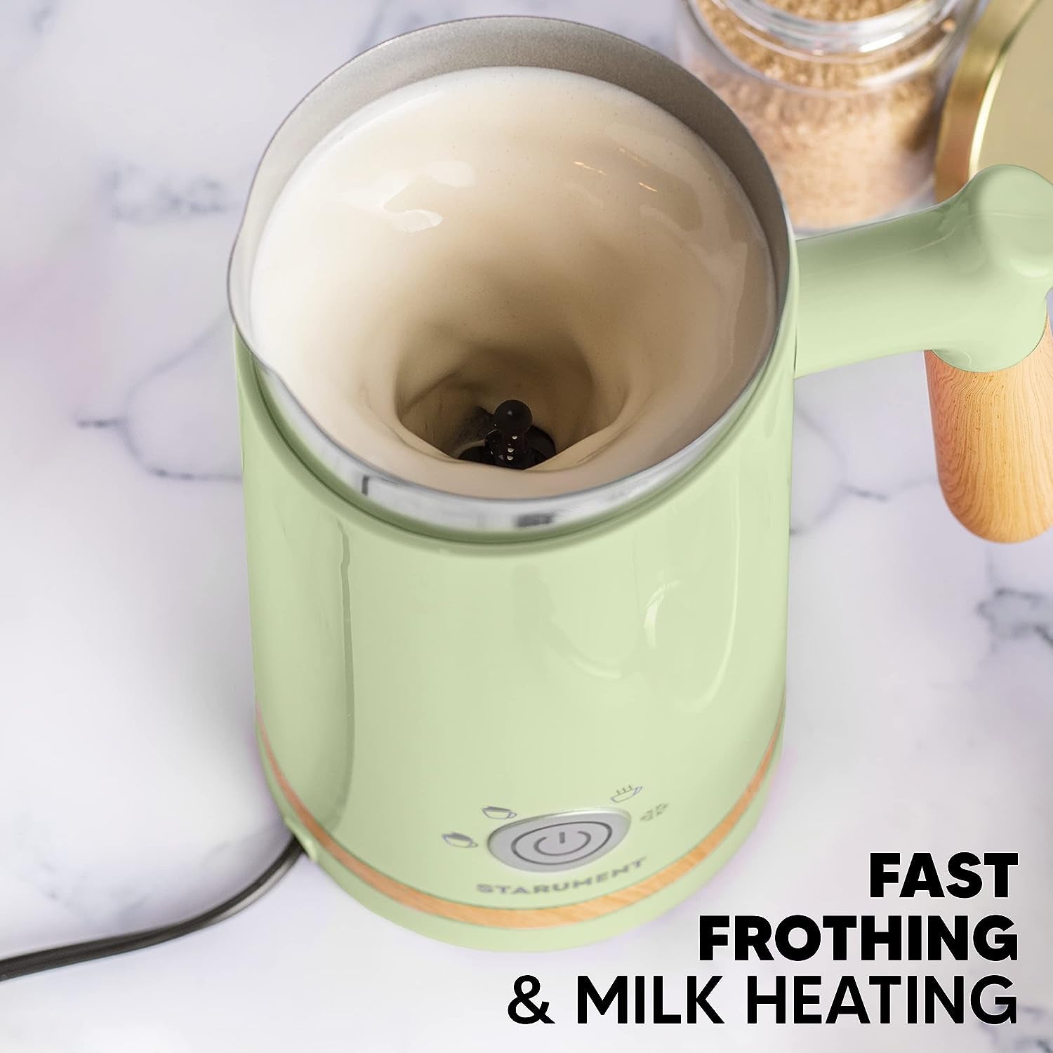 Electric Milk Steamer and Frother, Automatic Milk Foamer, Milk Heater for Coffee Drinks, 4 Settings Milk Frother, Green Milk Steamer, Home Coffee Frother, Compact Milk Frother, Stylish Milk Frother, Fast Heating Milk Frother, Safe Milk Steamer