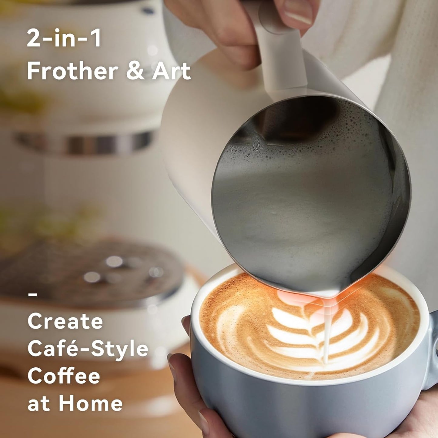 4 in 1 Electric Milk Frother, White milk frother and steamer, GREECHO 4-in-1 milk frother, Hot and cold milk frother, 150ml frothing capacity, 300ml heating capacity, Quiet milk frother, Delicate foam milk frother, Non-stick milk frother, BPA-free milk frother