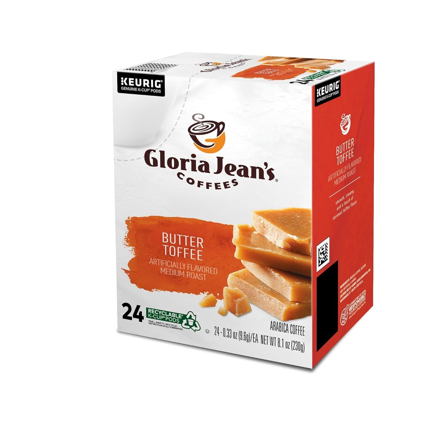  Butter Toffee K-Cup Pods, Medium Roast Coffee, 96 Count (4 Packs of 24), Gloria Jean’s Coffees