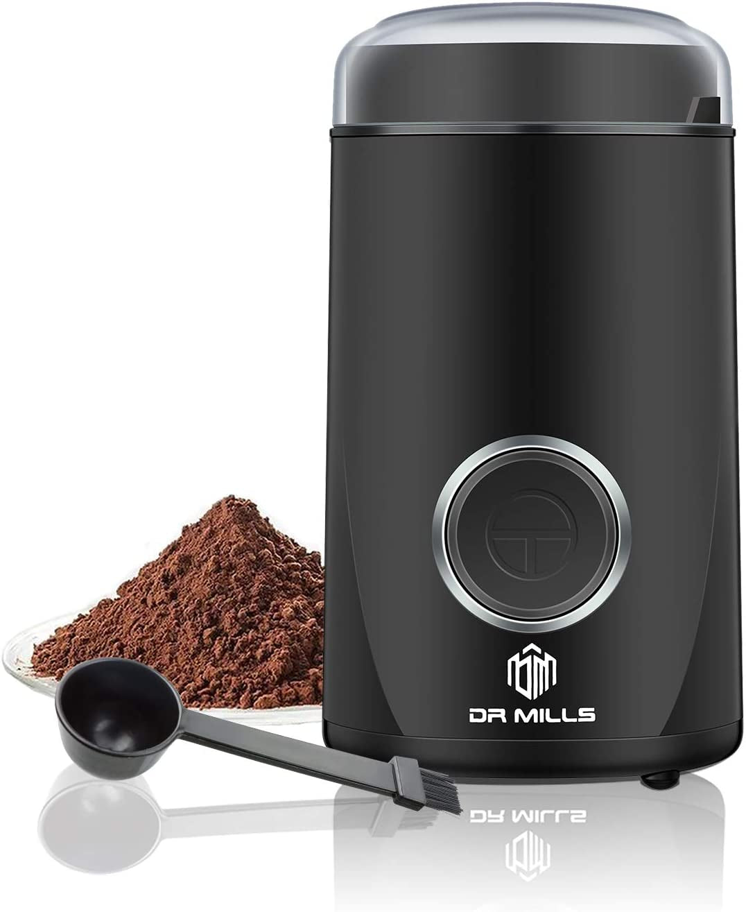 Electric coffee grinder, coffee bean grinder, spice grinder, stainless steel blade grinder, compact coffee grinder, black coffee grinder, versatile food grinder, home and office coffee grinder