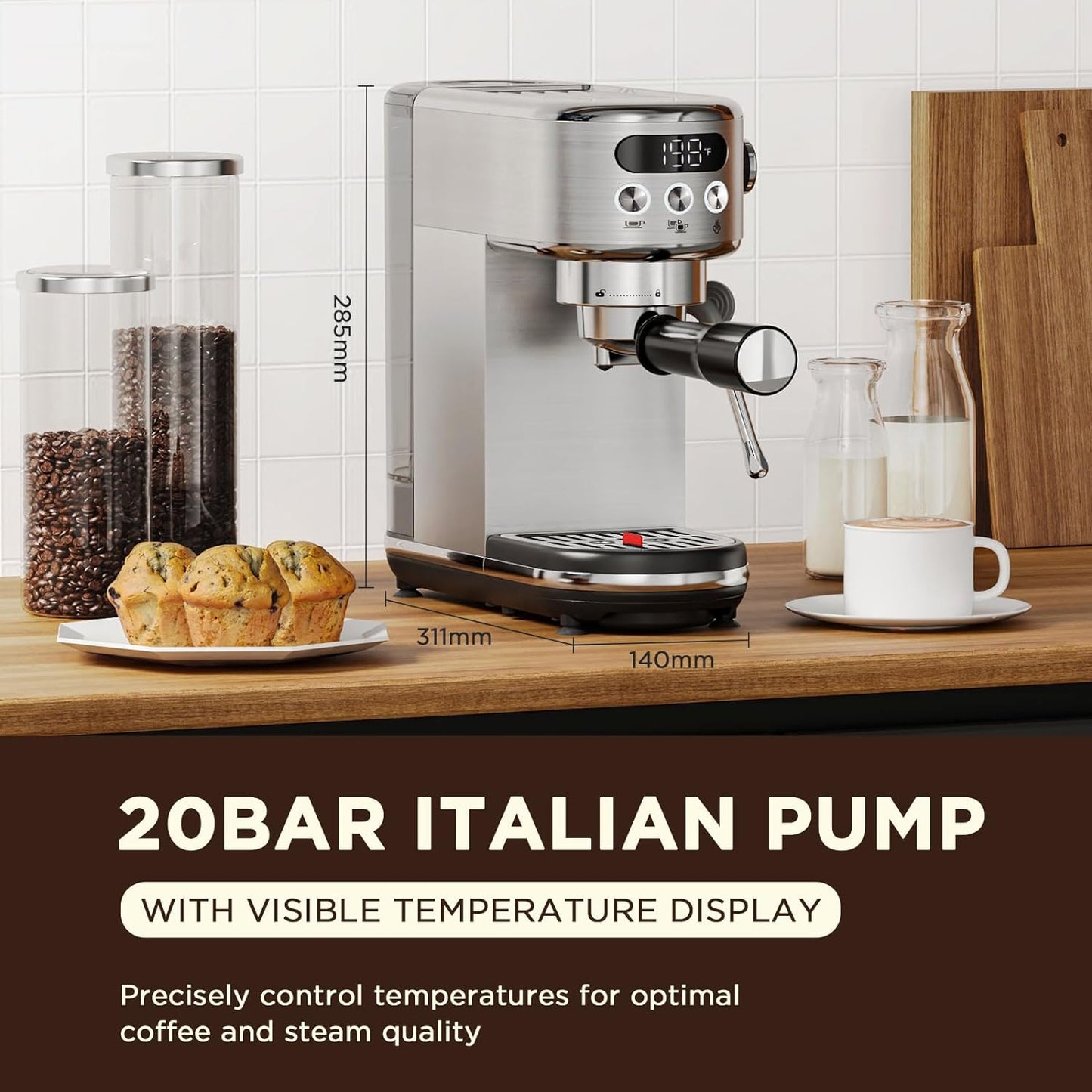 Espresso Machine, 20 Bar Espresso Maker, Coffee Machine with Milk Frother, 44Oz Water Tank Espresso Maker, Home Barista Coffee Machine