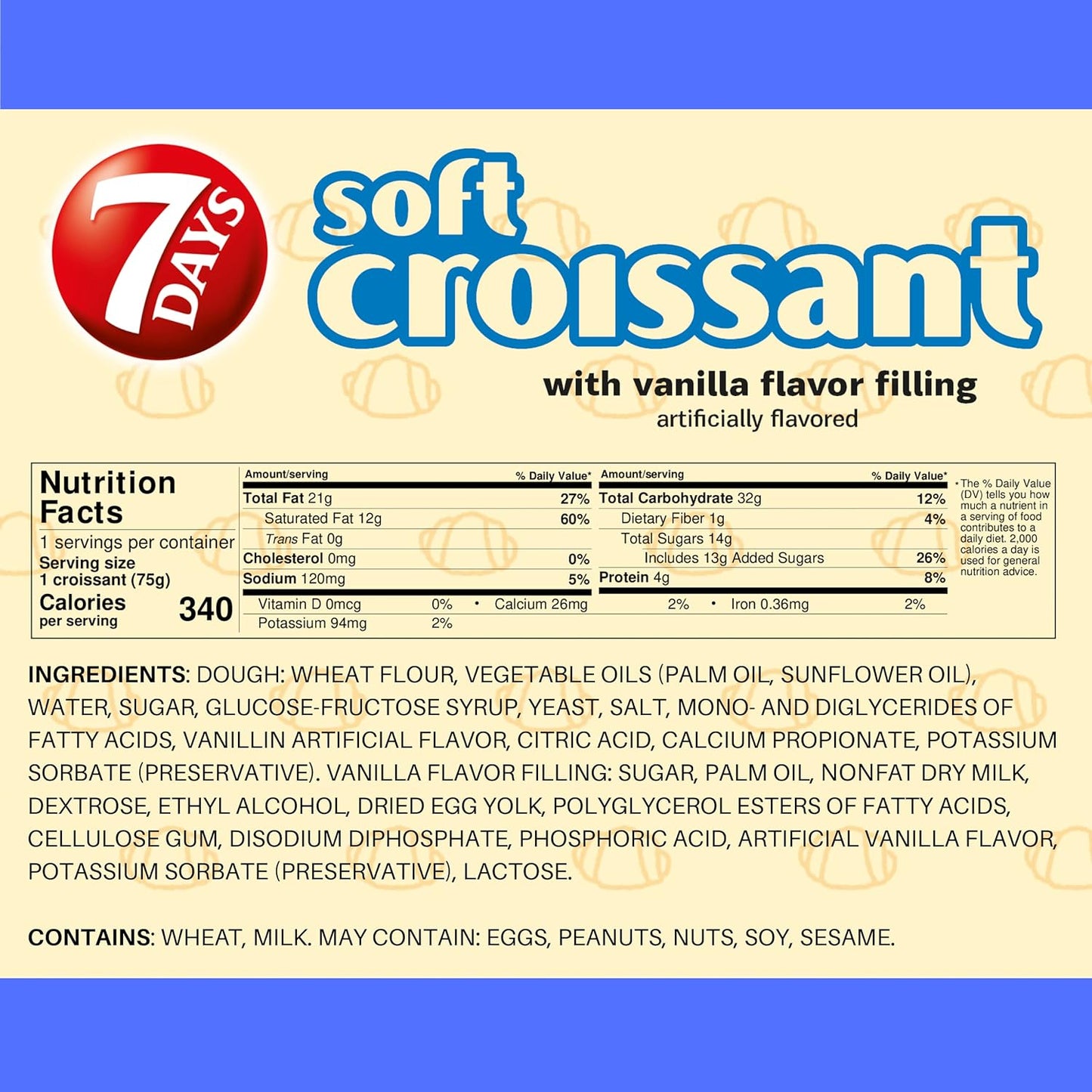 7Days vanilla croissant, individually wrapped pastry, non-GMO breakfast snack, 2.65 oz pack of 6