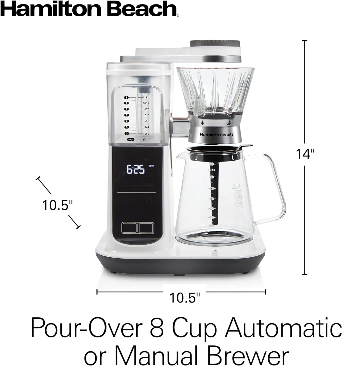 Programmable Coffee Maker, Pour Over Dripper with Scale, 8 Cups Coffee Maker, White Coffee Brewer, Barista-Quality Coffee Maker, Hamilton Beach Coffee Maker, Automatic Pour Over Coffee Maker, Manual Pour Over Dripper, Durable Coffee Brewer, 46700 Coffee Maker