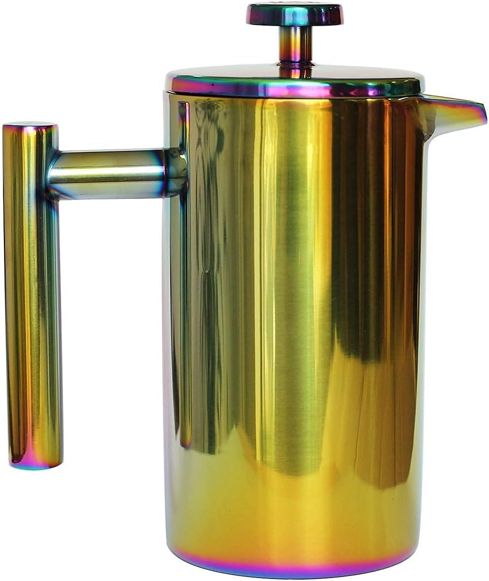 Rainbow Stainless Steel French Press Coffee Maker, Double Walled Coffee Press, 34 Oz French Press, Durable French Press with 3-Layer Filter, Large Capacity Coffee Press