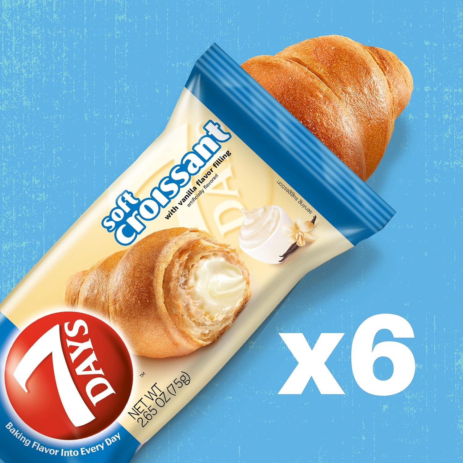 7Days vanilla croissant, individually wrapped pastry, non-GMO breakfast snack, 2.65 oz pack of 6