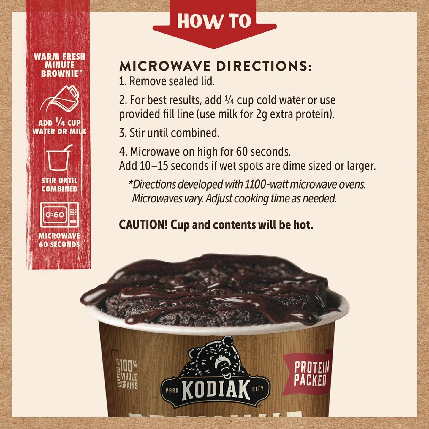 Kodiak Cakes Chocolate Fudge Brownie in a Cup, High Protein Brownie, Ready in One Minute, Non-GMO Ingredients, Whole Grain Brownie, Pack of 12