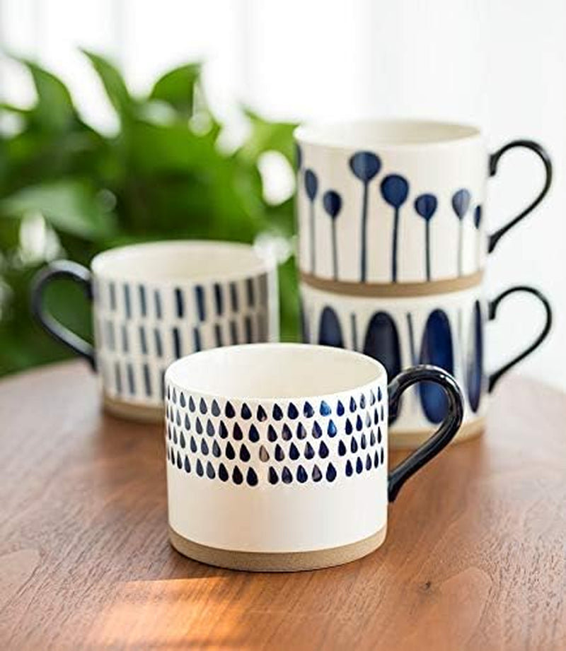 Set of 4 hand-painted porcelain ceramic mugs, each holding 15 oz, ideal for coffee, tea, or soup. Microwave, dishwasher, freezer, and oven safe, made from non-toxic materials, perfect for gifting or everyday use.