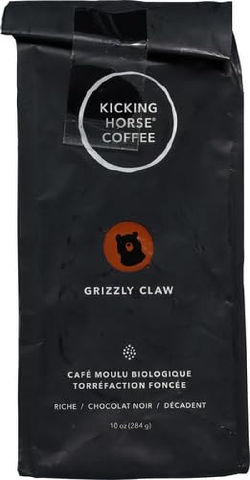 Grizzly Claw Dark Roast Ground Coffee, 10 Oz - Certified Organic, Fairtrade, Kosher, with rich dark chocolate and roasted hazelnut flavors