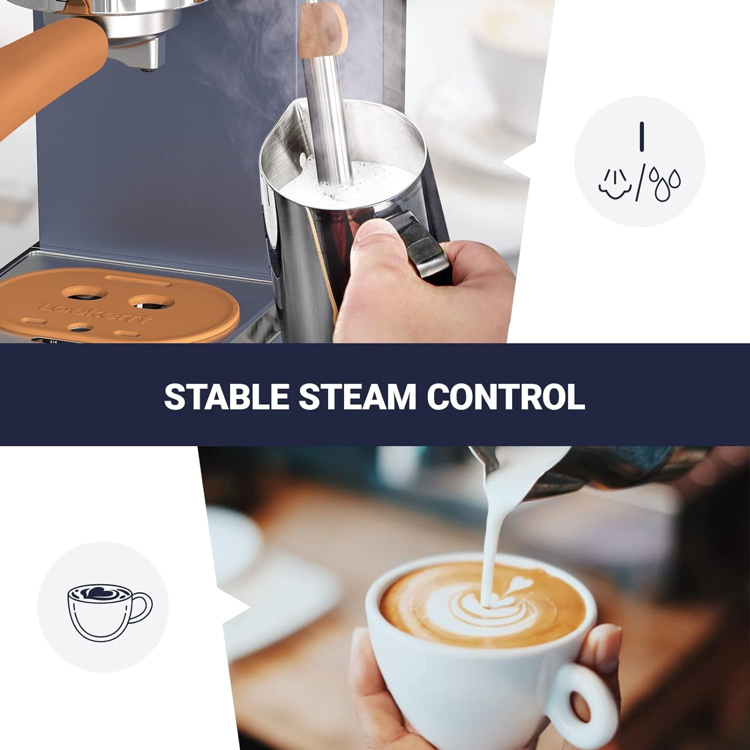 20 Bar Espresso Maker, Milk Frother Steamer, Navy Blue Espresso Machine, Stainless Steel Coffee Maker, Home Espresso Machine, Cappuccino Latte Maker