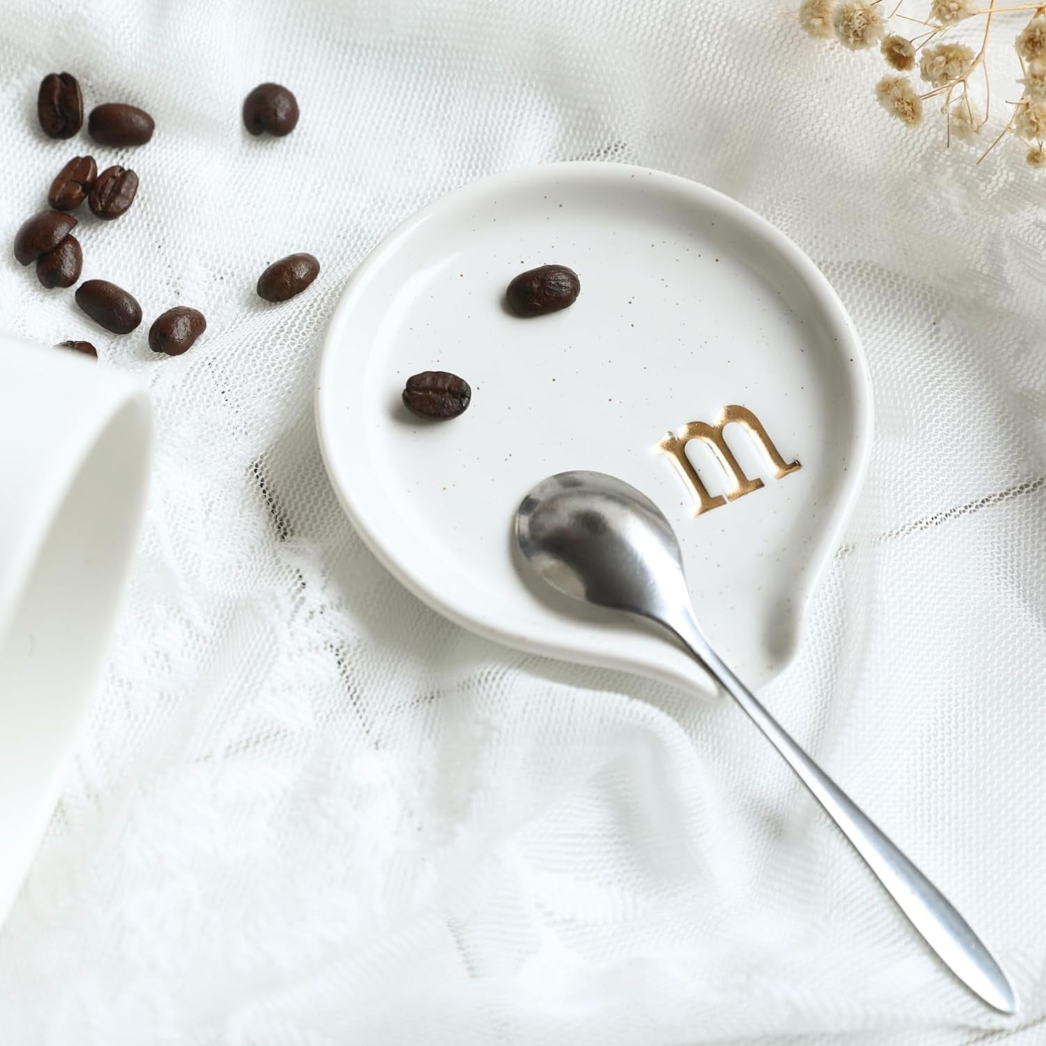 ceramic coffee spoon rest, monogram spoon holder, mini teaspoon rest, small spoon holder, kitchen deco