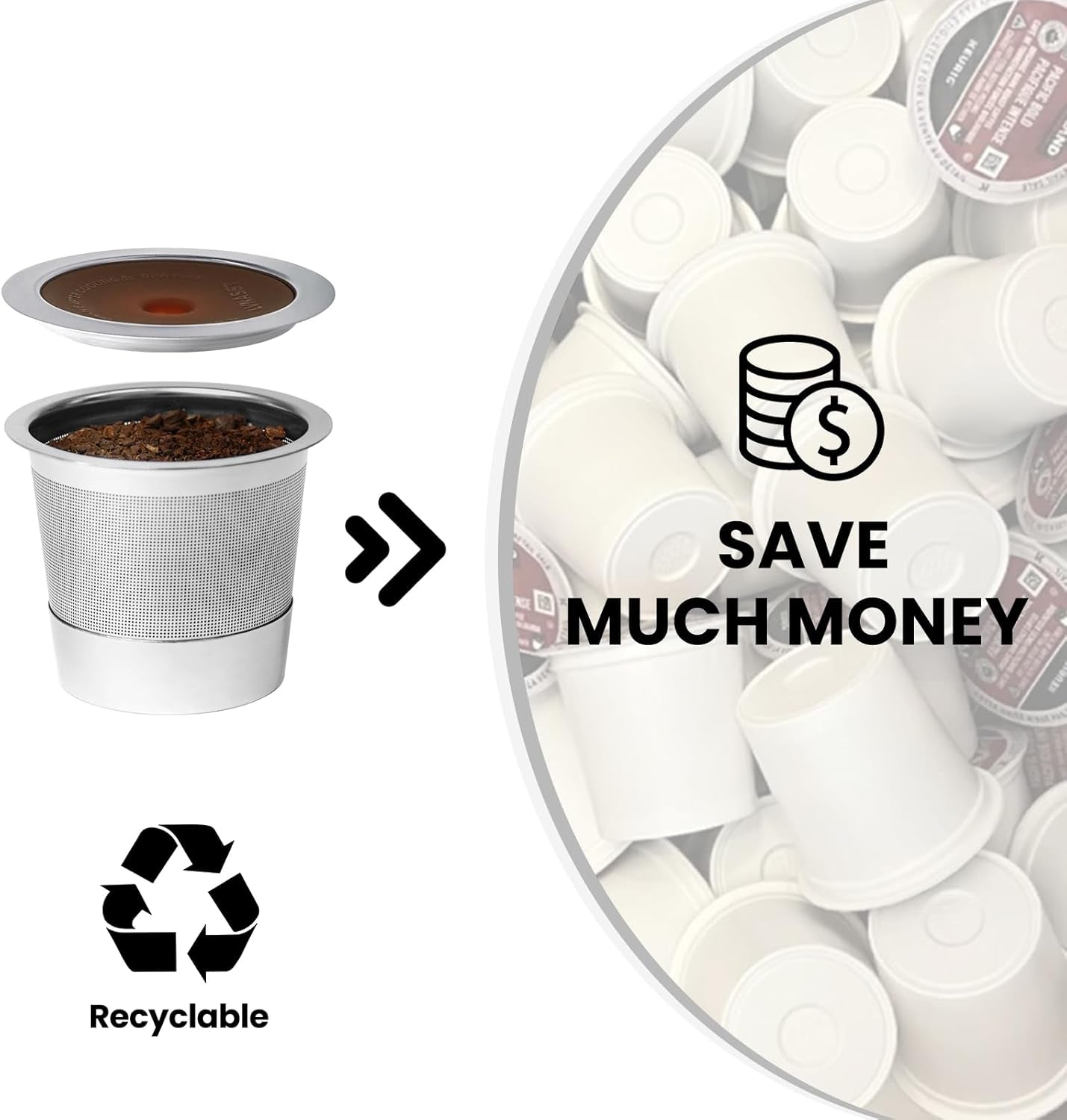 Reusable K Cups, stainless steel coffee pods, refillable K Cups, universal fit coffee filters, eco-friendly coffee pods, compatible with Keurig, stainless steel K Cups, cost-effective coffee pods, durable coffee pods, easy-to-clean K Cups