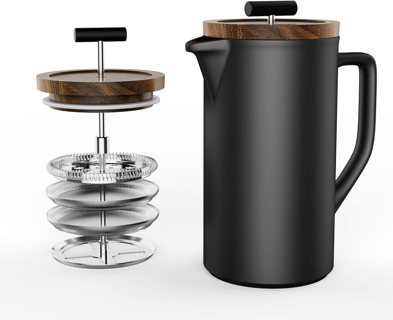 Ceramic French Press Coffee Maker, 22 Oz, Walnut Wood Lid French Press, Stylish Ceramic Coffee Maker, Modern Design French Press, Easy to Clean Coffee Press, Durable Ceramic French Press, Versatile Coffee and Tea Maker, Portable French Press for Travel, Elegant Kitchen Coffee Maker