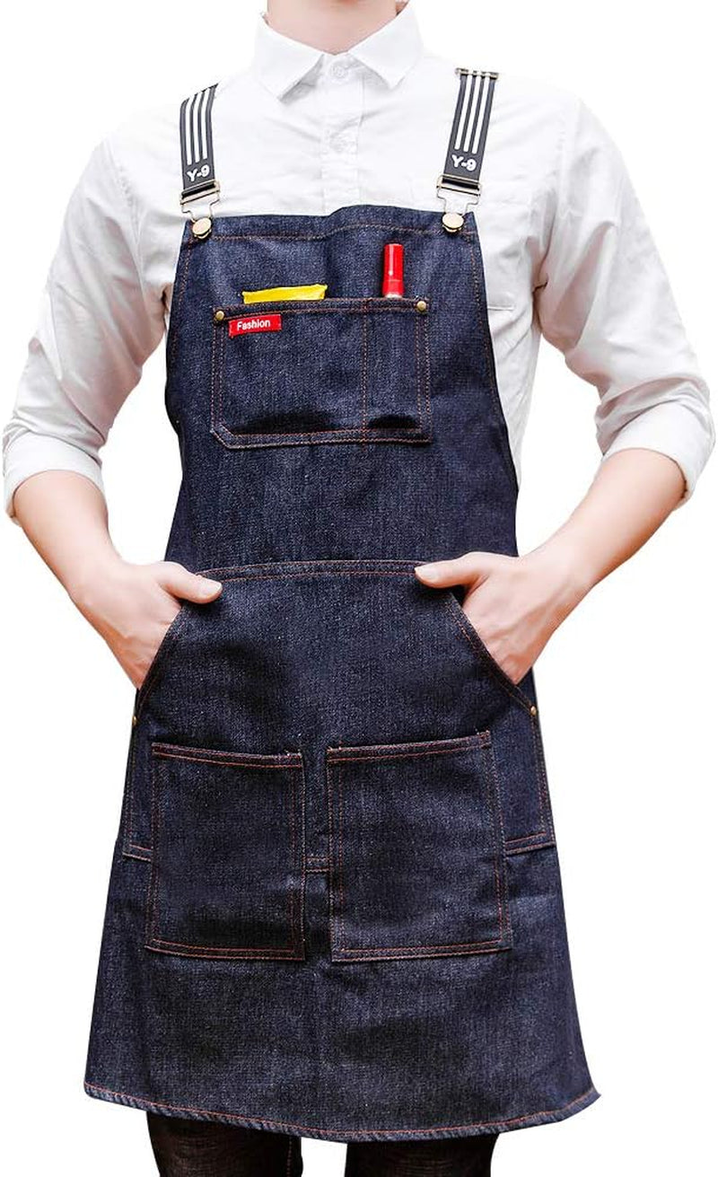 Unisex Denim Apron, Adjustable Barista Apron, Multi Pocket Apron, Sky Blue Apron