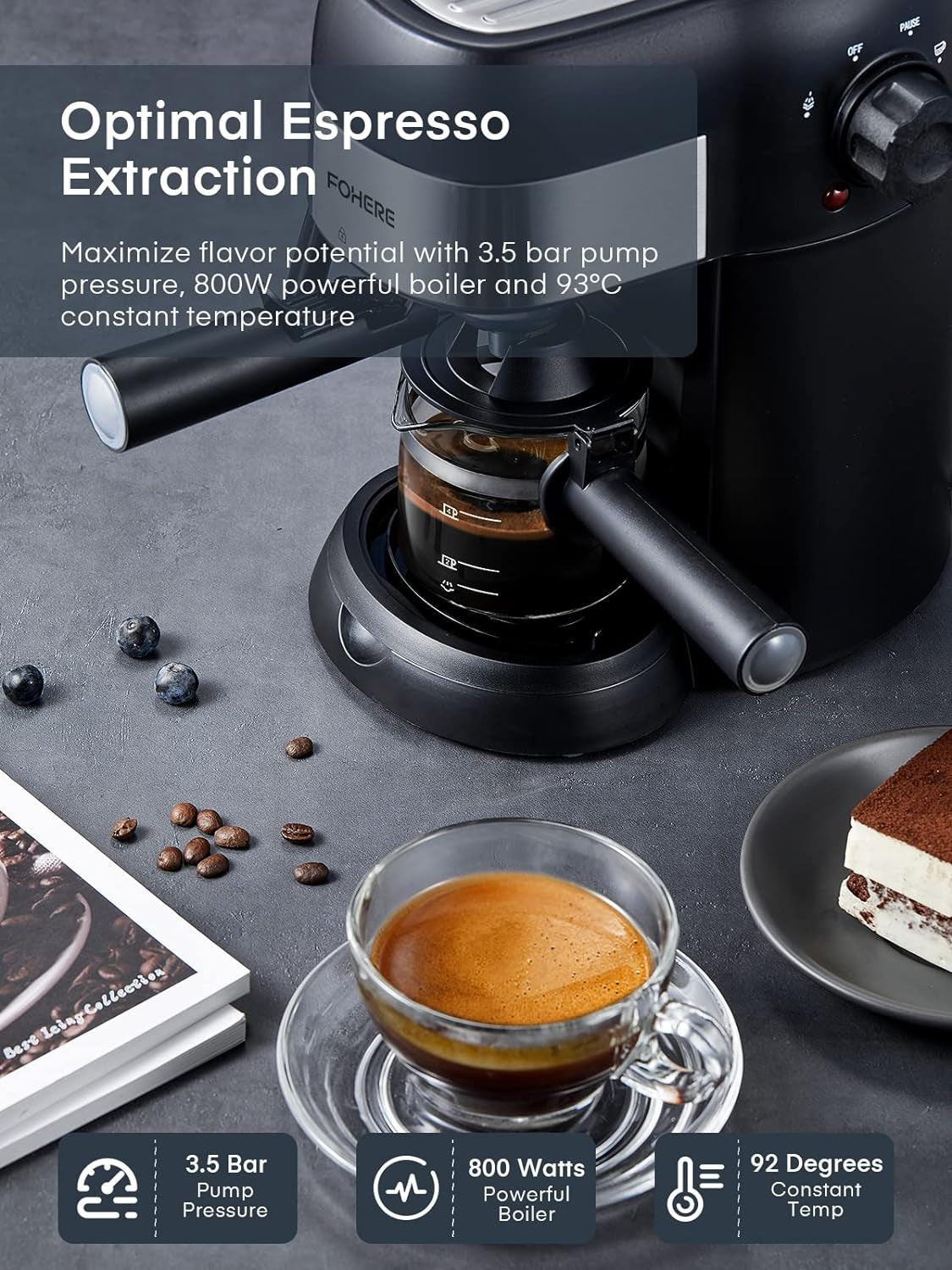 Compact Espresso Machine, 3.5 Bar Espresso Maker, Steam Espresso Machine with Milk Frother, 4 Cup Espresso Maker, Professional Espresso and Cappuccino Maker