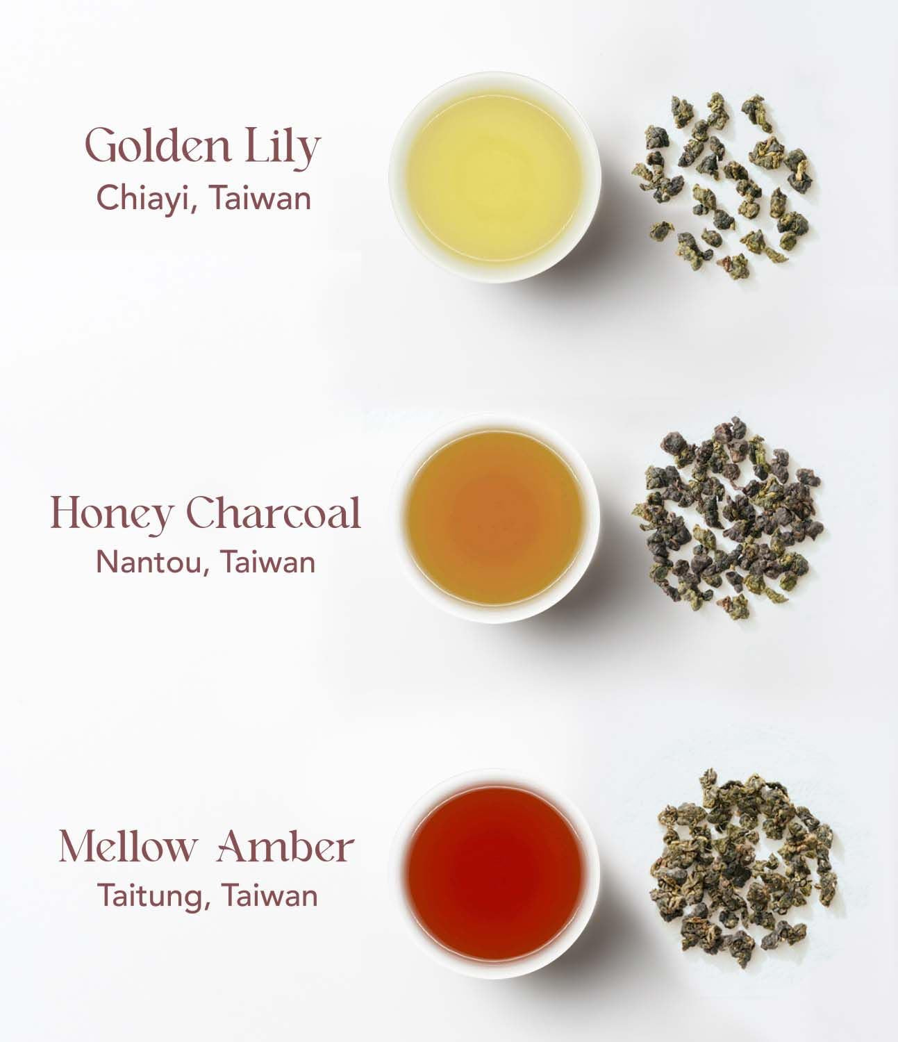 Taiwan Hand-Selected Oolong Tea Sampler, 3 Flavors, 30 Tea Bags