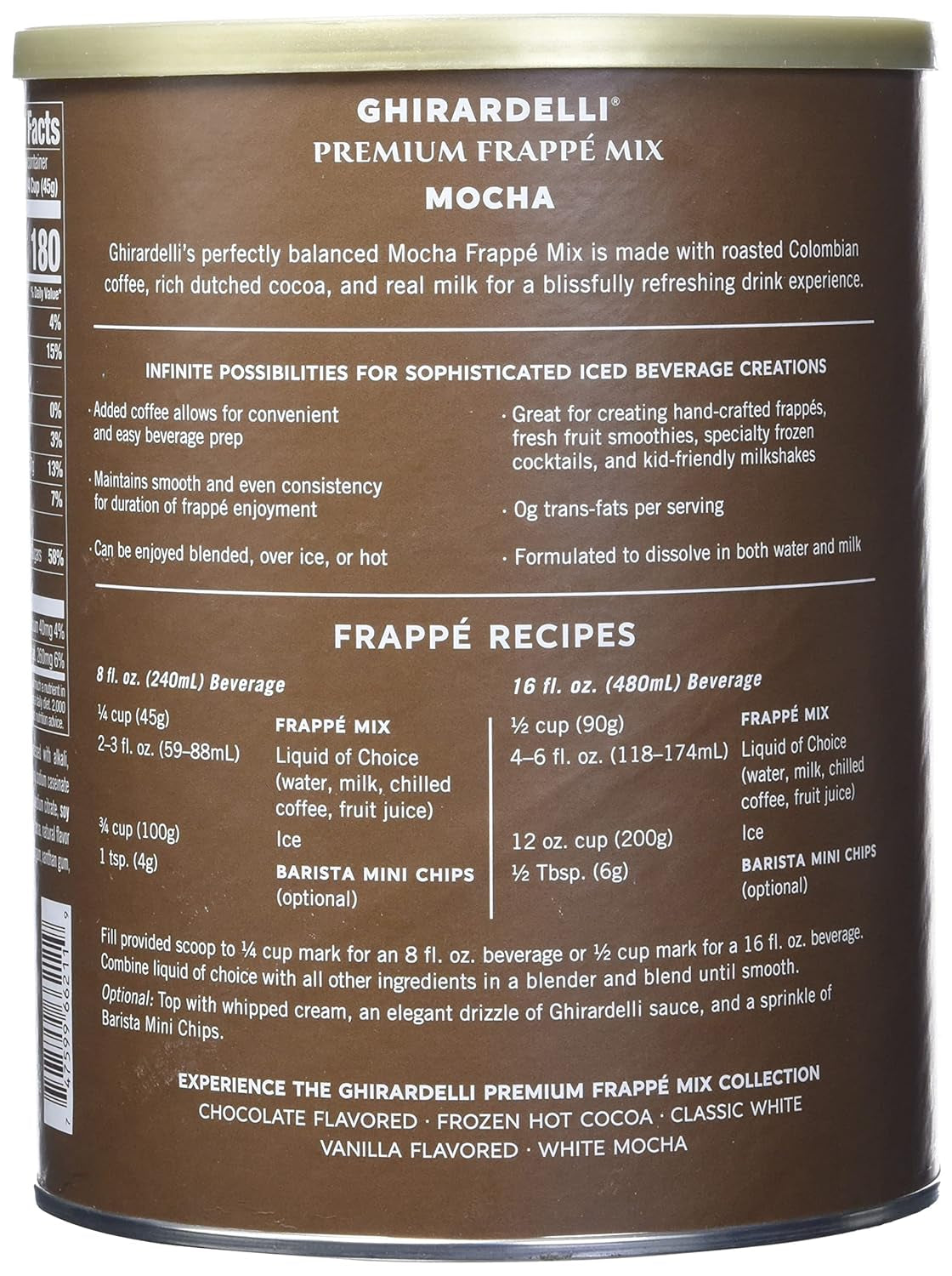 Mocha frappe powder, 3.12 lb mocha powder, instant mocha mix, Colombian coffee blend, frozen coffee mix, mocha powder canister, easy mocha frappe mix, homemade mocha frappe.