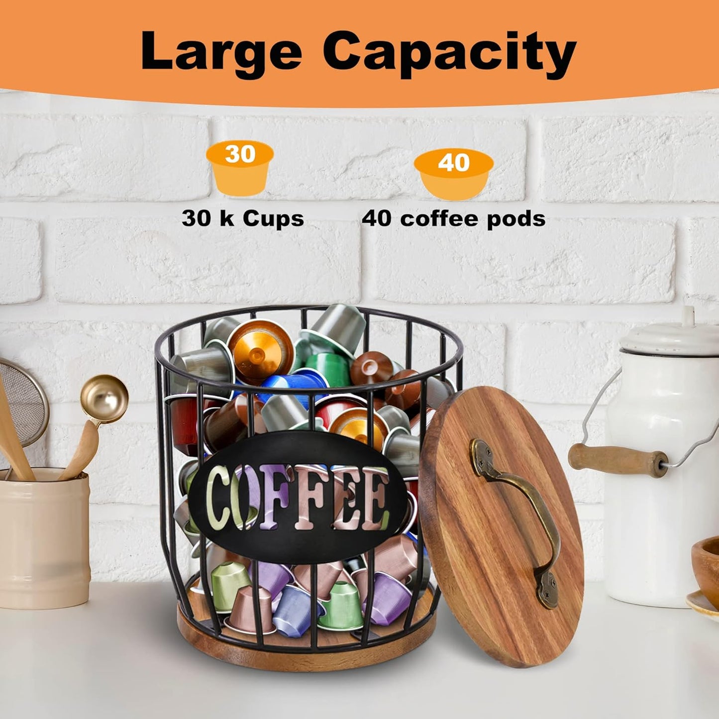 Coffee filter holder with lid, large capacity coffee pod organizer, kitchen countertop storage, coffee station decor